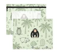siphylline pencil poucheses Clear Window 3 Hole Pocket for A4 Paper Letter 2 Pack Students School Supplies Wild Animal Monkey Pig Coconut Tree Ark Green