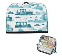 siphylline pencil poucheses Large Capacity Storage Bag Large Stationery Pencil Case for Women College Griffin Trains Cloud White Cyan