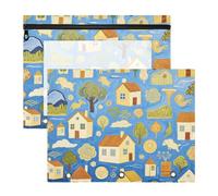 siphylline pencil poucheses Multi-Purpose 3 Hole Punch for A4 Paper Letter 2 Pack Teacher Storing School Students Teacher Supplies Art Painting Blue Village House