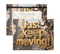 siphylline pencil poucheses Sturdy 3 Hole Pocket for A4 Paper Letter 2 Pack Students School Supplies Just Keep Moving Cute Animal Metal Monkey