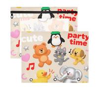 siphylline pencil poucheses Sturdy Plastic File Folder for A4 Paper Letter 2 Pack Students School Supplies Cartoon Cute Party Time