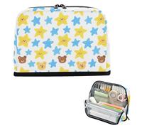 siphylline Pencil Storage Case Large Capacity Make Up Bag Portable Stationery Pen Bag for Adults School Supply Cantoon Blue Yellow Stars Cute Bears