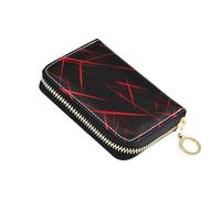 siphylline Red and Black Irregular Pattern leather wallet for card With 2 cash slot RFID Blocking card holder with zipper
