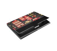 siphylline Red Buildings Night Slim outdoor business card holder with Leather and Stainless Steel card organizer for Protects Your Cards