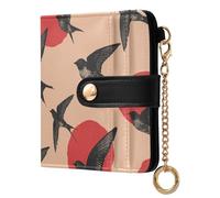 siphylline Retro Black Swallow Red Rounds Ladies Folding Coin Wallet Cute Everyday PU Leather Wallet for Girls Women Ladies