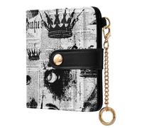 siphylline Retro Black White Crown Ladies Lightweight Foldable Wallet Cute PU Leather Bifold Wallet for Women