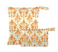 siphylline reusable bags for diaper 2 Pack travel essentials for flying with handles for travel, pool India Reed Pattern Orange Leave