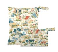 siphylline reusable suit bag waterproof 2 Pack travel essentials for flying with handles for travel, pool Pastoral Cartoon Houses Florals