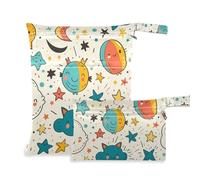 siphylline reusable wet dry bag 2 Pack travel essentials for babies with handles for bathing, baby diapers Cartoon Cute Stars Clouds Childish