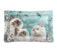 siphylline Robust Ragdoll Cats Turquoise Dog Cat Bed Soft Comfortable Anti-Slip Bottom Kennel Pad for Large Jumbo Medium Small Dogs 36" x 24"