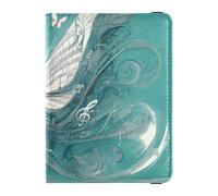 siphylline Silver Illusory Abstract Butterfly Music Notes Teal Leather Passport Holder Covers Case Vaccine Card Holder Cover Combo Passport Holder Case Ultra Slim