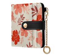 siphylline Style Hibiscus Floral Coral Red Ladies Folding Coin Wallet Waterproof PU Leather Wallet With Card Slots for Woman Girl