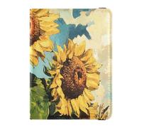 siphylline Sunflowers Oil Painting Yellow Leather Passport and Vaccine Card Holder Combo Vaccine Case Protector Cover Passport Cover Holder Wallet Case Ultra Slim