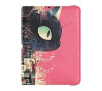 siphylline Surrealist Style Black Cat Sheet Music Score Hot Pink Leather Passport Holders Travel Documents Organizer Protector Document Organizer Holder Accessories Lightweight