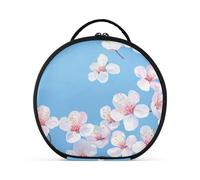 siphylline Sweet Cherry Blossom Blue Makeup Bag Vertical Free-Standing Essentials Travel Bags For Women with adjustable dividers 11 IN