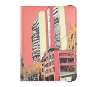 siphylline Tall Buildings Red Sky Leather Passport Holders Wallet Passport Holder Badge ID Vaccine Card Holder Wallet Ultra Slim