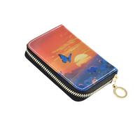 siphylline The Sunset over The Blue Sea Of Flowers leather card case wallet women With 2 cash slot RFID Blocking card holder with zipper