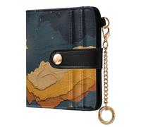 siphylline Torn Paper Style Star Night Yellow Blue Women's Minimalist Folding Wallet Waterproof PU Leather Bifold Wallet for Girls Women Ladies