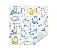 siphylline Travel Cosmetic Bag Cloth Self Adhesive Make Up Organizers Wrap 13.8 X 13.8 Wrapper For Organization, naughty cat blue yellow, 17.7x17.7in