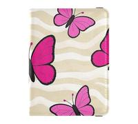 siphylline Trendy Magenta Butterfly Khaki Wave Leather Passport Holder Covers Case Passport Case Travel Documents Wallet Passport Cover Holder Wallet Ultra Slim