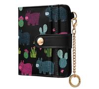 siphylline Tropical Hippo Cactus Black Pink Women's Folding Wallet With Card Slots Convenient Compact PU Leather Wallet for Women Girls