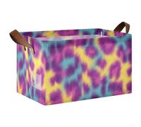 siphylline Vague Colorful Leopard Print Foldable Storage Basket Cloth Storage Bins with Handles Storage Cubes Organizer for Organizing Toys, Books, Shelves, Closet