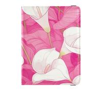 siphylline Vintage Calla Lily Hot Pink and White Chic Leather Passport Card Holder Cover Combo Wallet Combo Badge ID Vaccine Card Holder Wallet Lightweight