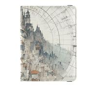 siphylline Vintage Castle Sheet Music Scoresurreal Style Leather Passport and Vaccine Card Wallet Combo Passport Case Badge ID Vaccine Card Holder Wallet Lightweight