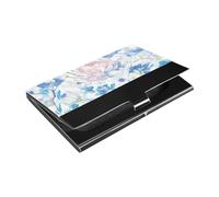 siphylline Watercolor Art Elegant Blue Flowers Ultra-thin business cards holder With Leather & Stainless Steel credit card holders for Travel Home or Office Use