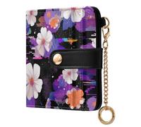 siphylline White Flowers Vapor Wave Style Black Women's Folding Wallet Fancy PU Leather Wallet With Card Slots for Women