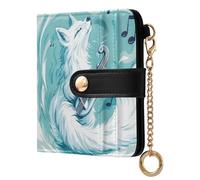 siphylline White Fox Play Music Blue Ladies Folding Coin Wallet Portable Premium PU Leather Wallet for Men Women Travel