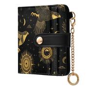 siphylline Wild Falcon Sun Black Gold Ladies Folding Coin Wallet Convenient PU Leather Wallet With Card Slots for Woman Girl