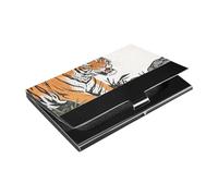 siphylline Wildlife Animal Tigers Roaring Rock Orange Black Ultra-thin travel business card holder with Leather and Stainless Steel card case for Business Meeting Use