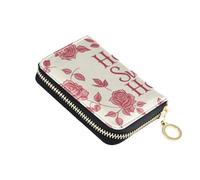 siphylline William Morris Style Home Sweet Home Rose Red leather card wallet With 2 cash slot RFID Blocking credit card protector with zipper