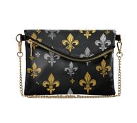 siphylline Women PU Wristlet Purses Clutch Zipper Foldover Evening Purses for Party Carnival Fleur-de-lis Gold silver