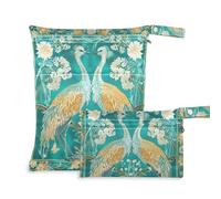 siphylline zippered bag for daycare 2 Pack wet bag for swimsuit with handles for baby diapers, pool Boho Style Flower Floral Green Crane