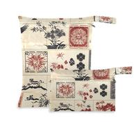 siphylline zippered laundry bag 2 Pack diaper bag essential items with handles for bathing, beach Chinese Style Elements Elegant Red Beige