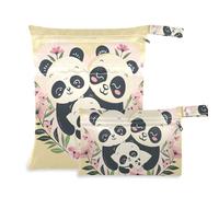siphylline zippered small dry bags 2 Pack wet bag for swimsuit with handles for baby diapers, baby diapers Happy Panda Family