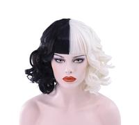 Sipiris Half Black Half White PeruCke Halloween Short Black WhiteE PeruCke Cruella Devil Costume Ladies Cosplay Party Wig for Carnival and Party Fancy Dress