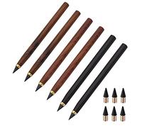 SIPLIV 6Pcs Inkless Everlasting Pencil Wooden Inkless Signature Pencils Unlimited Writing Pencil With 6Pcs Replacement Pen Heads - Wooden