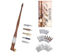 SIPLIV Calligraphy Oblique Dip Pen Holder Set, Wooden Pen Handle with 35 Stainless Steel Pen Nib Manga Dip Pen Kit for Drawing Comic Hand Lettering Signing, White