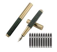 SIPLIV Handcrafted Brass Wooden Mini Fountain Pen Pocket-Size Travel Pen Short Paragraph Fine Nib Fountain Pen with 20 Pcs Black Ink Cartridges, Green