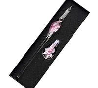 SIPLIV Handmade Crystal Glass Intarsia Dip Pen Fountain Pen Kit Vintage Calligraphy Signatures Pen with A Pen Holder, Pink