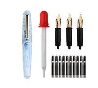 SIPLIV Majohn Q2 Mini Resin Fountain Pen Pocket-Size Travel Pen Iridium Fine Nib Fountain Pen with 3 Pen Nibs, Short Size Eyedropper and 20 Black Ink Cartridges - Blue