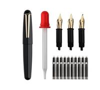 SIPLIV Majohn Q2 Mini Resin Fountain Pen Pocket-Size Travel Pen Iridium Fine Nib Fountain Pen with 3 Pen Nibs, Short Size Eyedropper and 20 Black Ink Cartridges - Black
