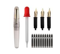 SIPLIV Majohn Q2 Mini Resin Fountain Pen Pocket-Size Travel Pen Iridium Fine Nib Fountain Pen with 3 Pen Nibs, Short Size Eyedropper and 20 Black Ink Cartridges - Transparent