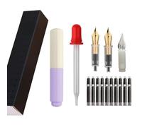 SIPLIV Majohn Wancai Mini Fountain Pen Pocket-Size Travel Pen Iridium Fine Nib Fountain Pen with 3 Pen Nibs, Short Size Eyedropper and 20 Black Ink Cartridges - White+Purple