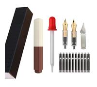 SIPLIV Majohn Wancai Mini Fountain Pen Pocket-Size Travel Pen Iridium Fine Nib Fountain Pen with 3 Pen Nibs, Short Size Eyedropper and 20 Black Ink Cartridges - White+Brown