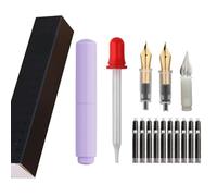 SIPLIV Majohn Wancai Mini Fountain Pen Pocket-Size Travel Pen Iridium Fine Nib Fountain Pen with 3 Pen Nibs, Short Size Eyedropper and 20 Black Ink Cartridges - Purple