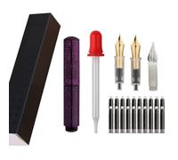 SIPLIV Majohn Wancai Mini Fountain Pen Pocket-Size Travel Pen Iridium Fine Nib Fountain Pen with 3 Pen Nibs, Short Size Eyedropper and 20 Black Ink Cartridges - Starry Purple